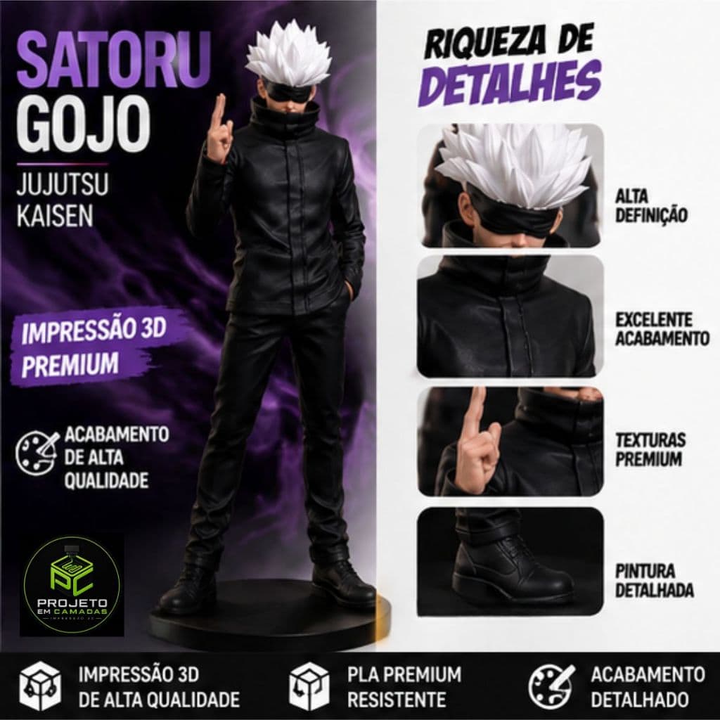Boneco Satoru Gojo Jujutsu Kaisen Figura Colecionável Impressão 3D Decorativo Geek Anime