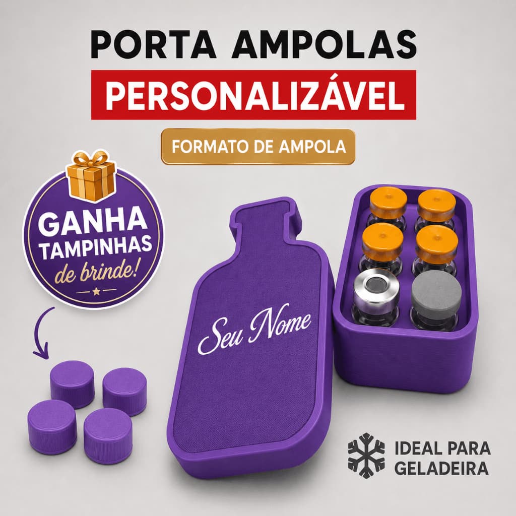 Porta Ampolas | Caixa Organizadora Em Formato de Ampola para 6 Ampolas | Personalizável + Tampinhas de Brinde