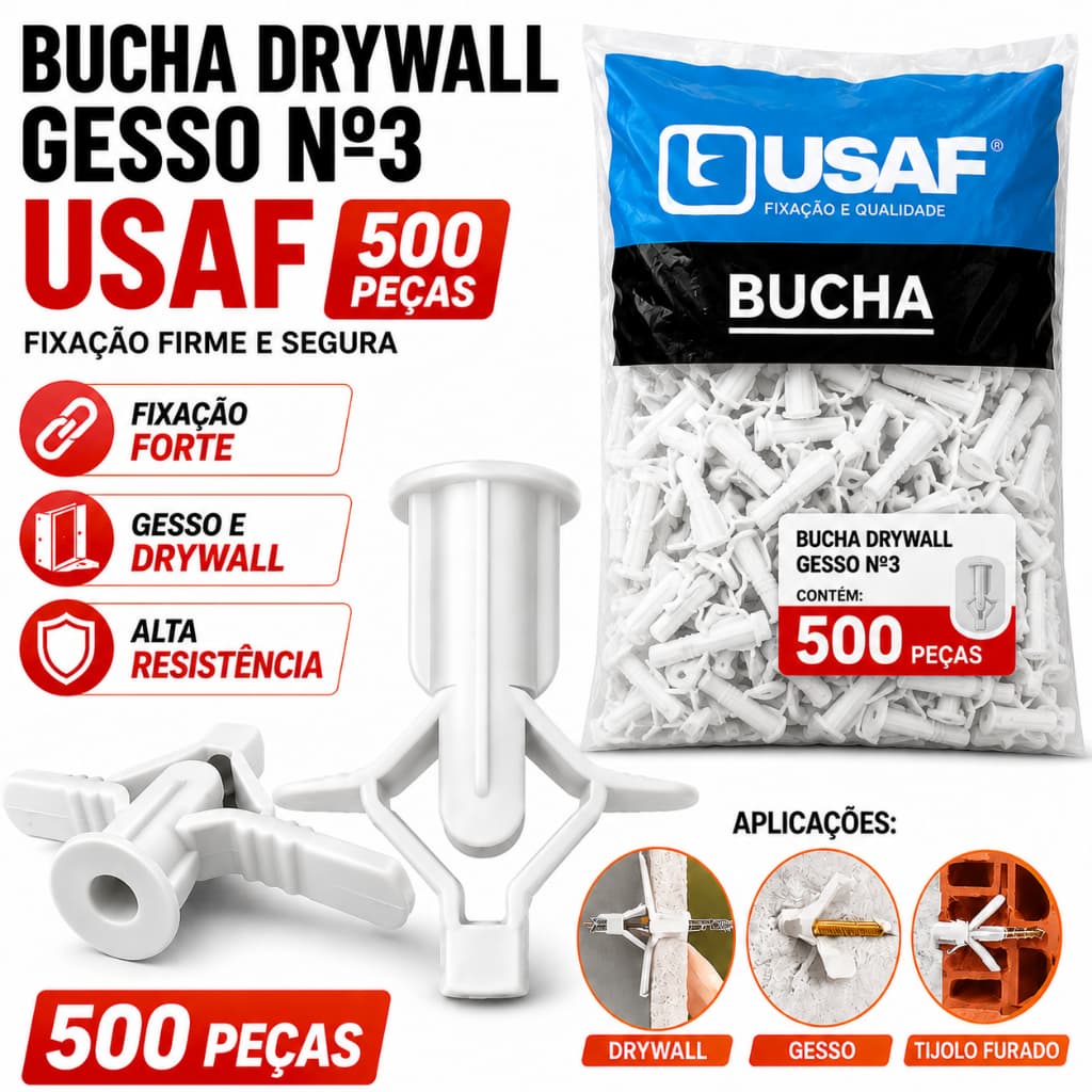 Bucha Drywall Gesso Nº3 Usaf 500 Peças