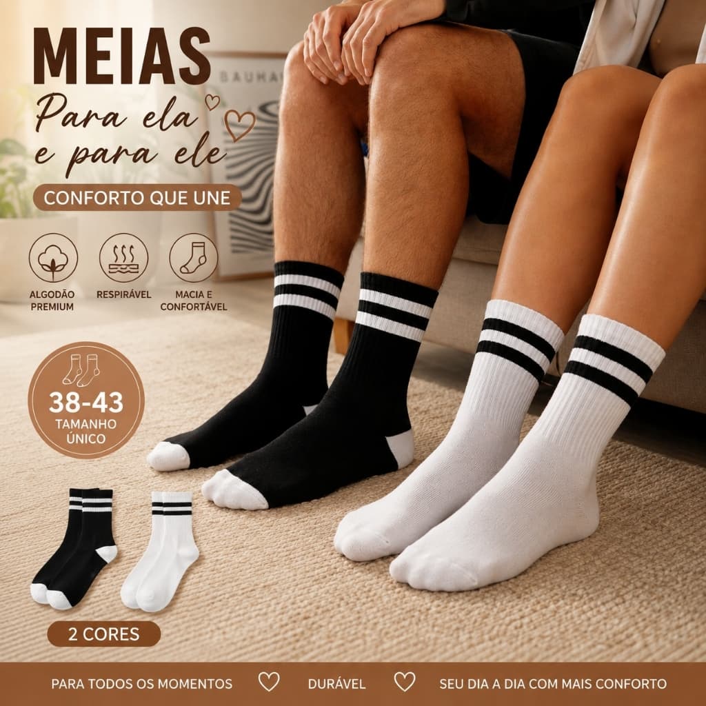Kit 6 Pares Meia Unissex Cano Médio Listrada Algodão Premium