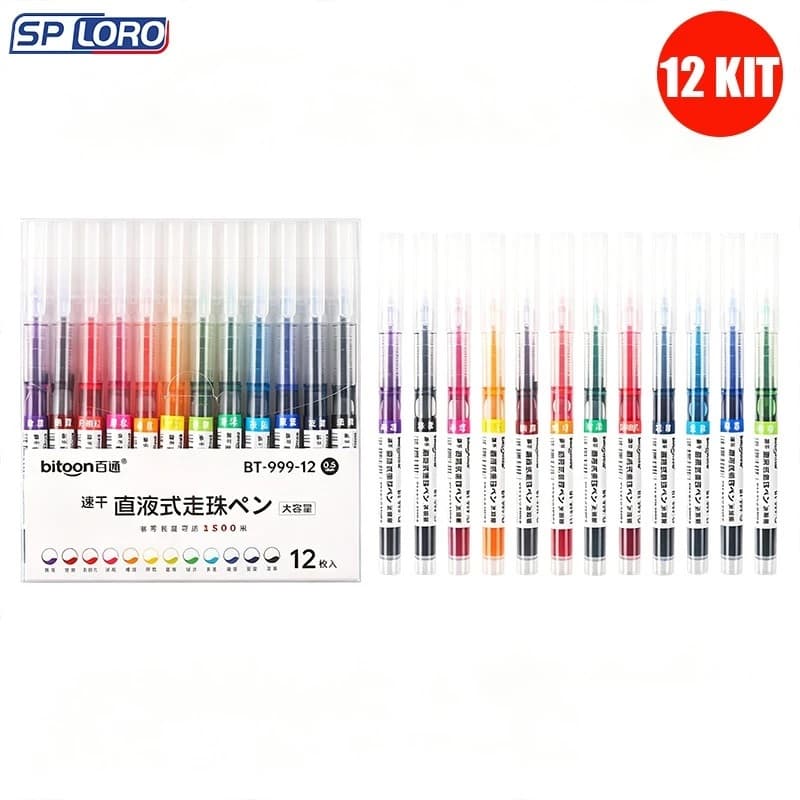 12 PCS Canetas Roller Ball Coloridas 0.5mm, Canetas Gel Coloridas para Escola ZS-7001-12