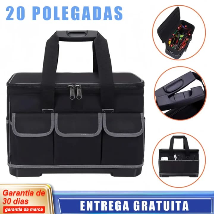 Bolsa de Ferramentas Profissional com Base Plástica Impermeável - 8 Bolsos, Suporte 20kg, Disponível 15/17/20 Polegada