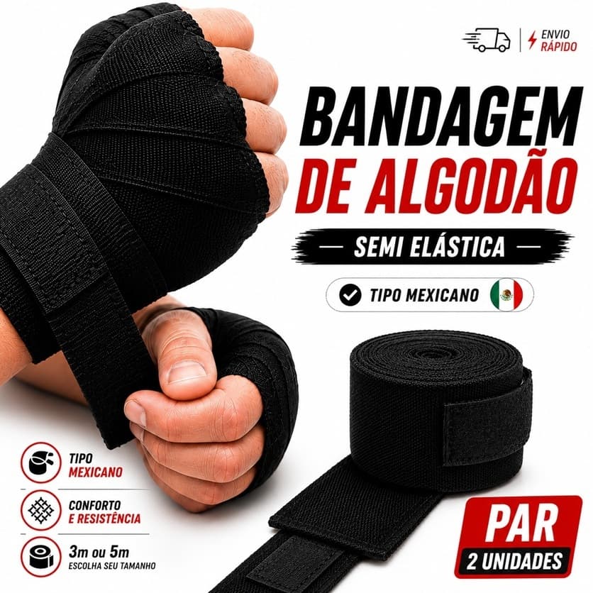 Bandagem Profissional Boxe Muay Thai MMA Jiu Jitsu Karatê Algodão Par Velcro Proteção Mãos Punhos