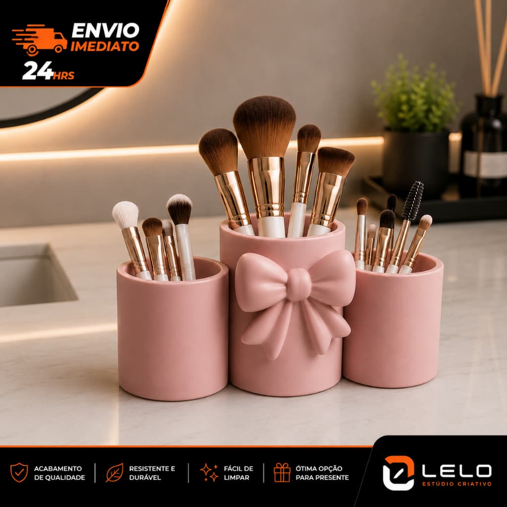 Porta Pincéis de Maquiagem Organizador de Mesa Porta Canetas com Laço Elegante Decorativo