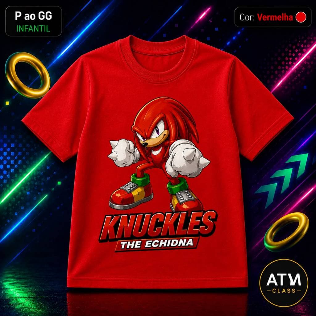 Camisa camiseta vermelha linda knuckles The Echidna super confortavel 100% algodão envio rapido