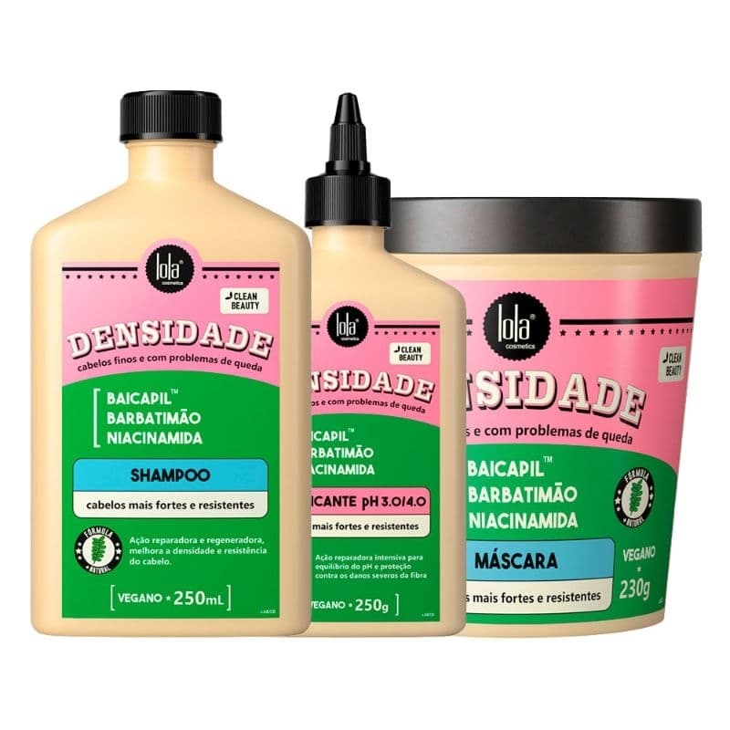 Kit Densidade Reparação Intensiva Lola Cosmetics - Shampoo 250ml + Máscara Capilar Reconstrução 230g + Acidificante 250g