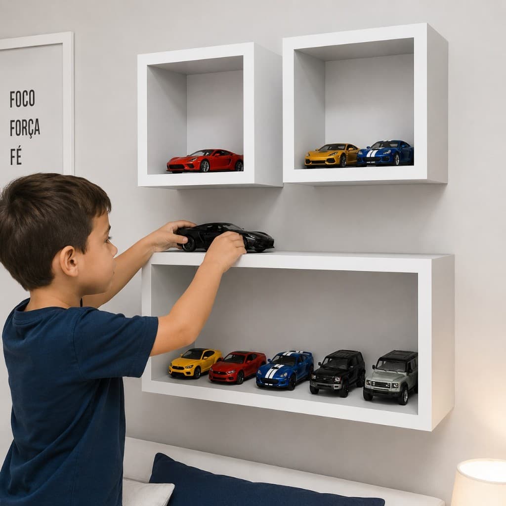 Kit 3 Nicho Decorativo Parede Prateleira Suspensa Sala Quarto Escritório Organização Armazenamentos praticidade util