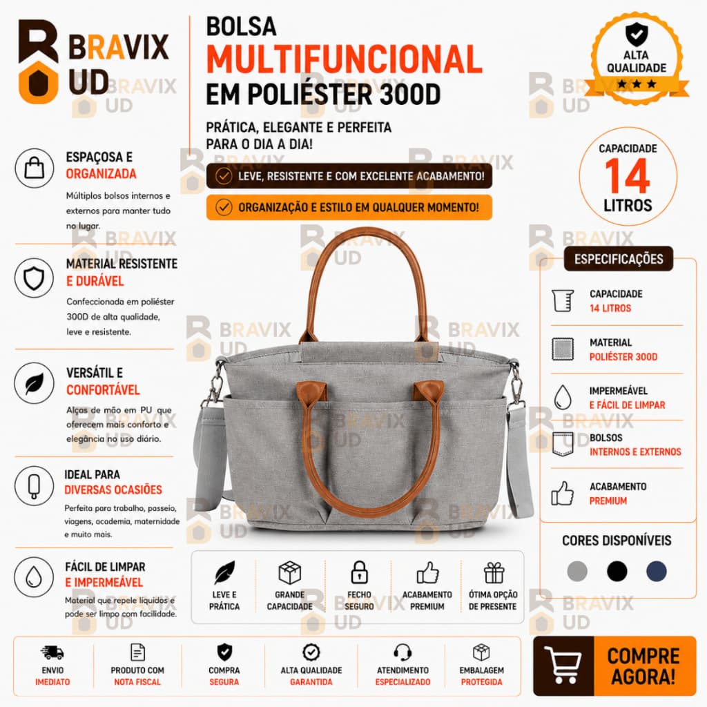 Bolsa Multifuncional em Poliéster 14 LITROS 300D Praticidade Sofisticado Importado