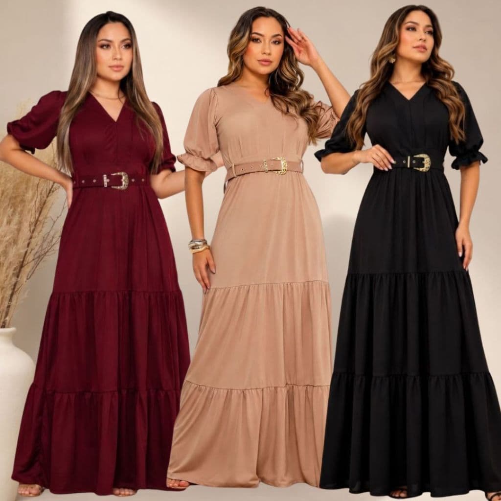 Vestido Feminino Longo Evangélico Três Marias Com Cinto Personalizado Confortavél e Elegante Tedência