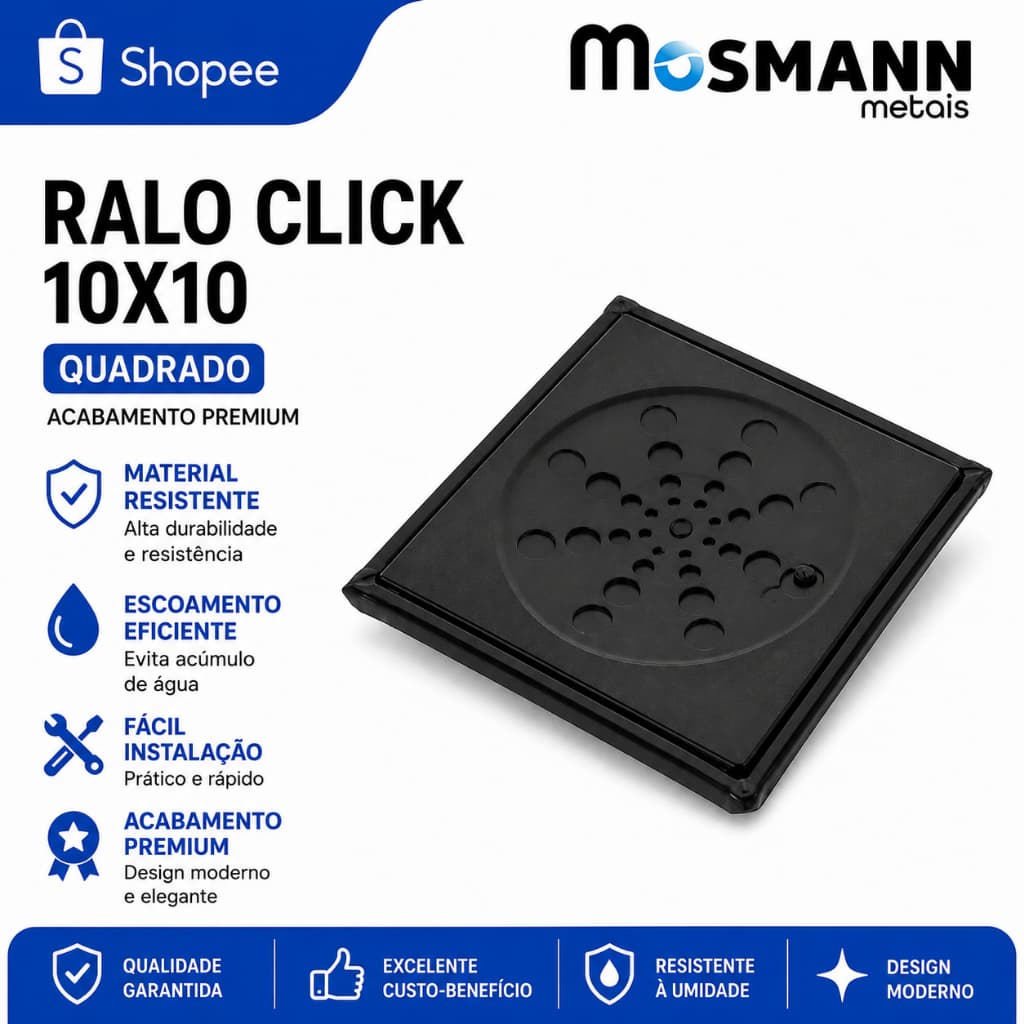 Ralo Grelha Quadrado Preto 10x10cm Abre e Fecha para Banheiro ou Área Gourmet com Caixilho