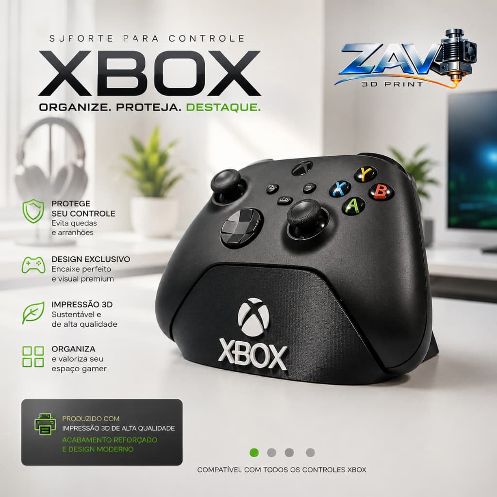 Suporte para Controle Xbox Series X|S, One, One S e One X – Base Gamer Premium em Impressão 3D | Organizador Resistente