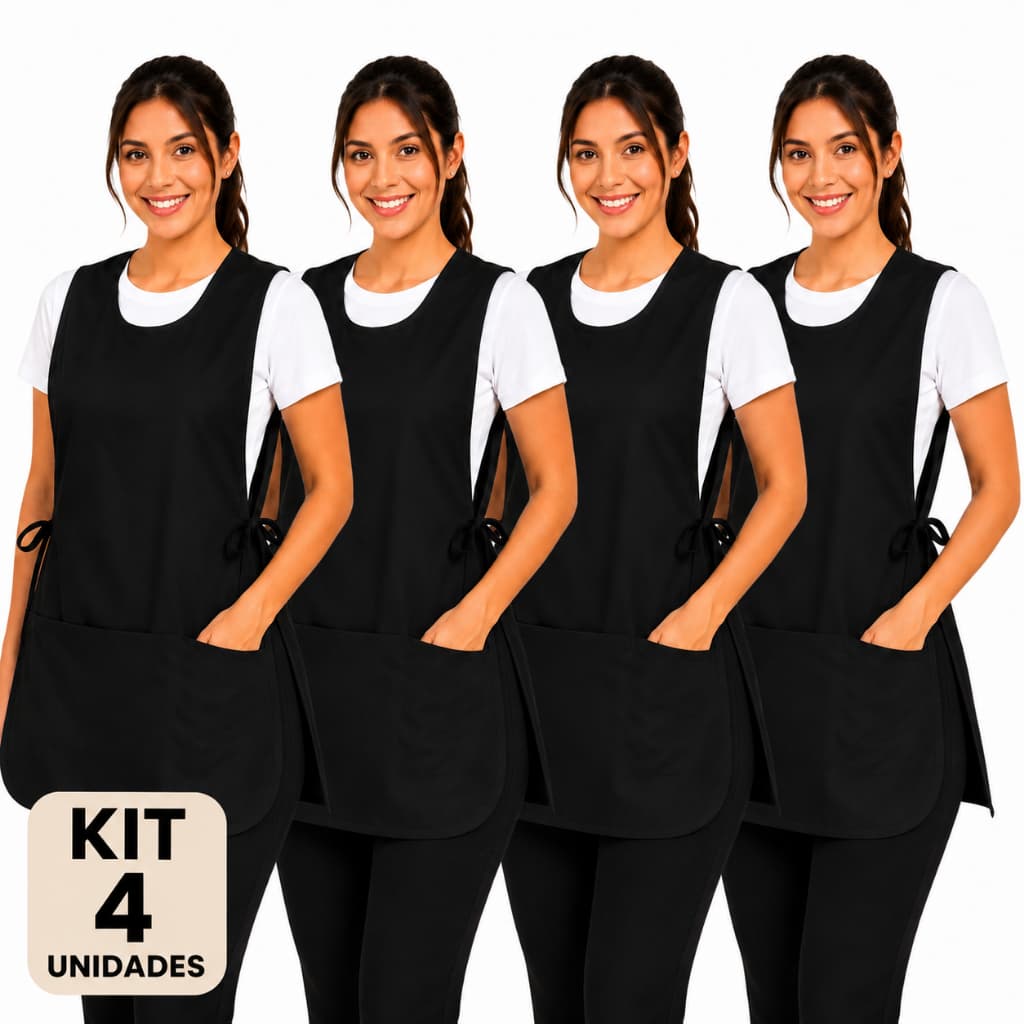 Kit 4 Bata Avental Jaleco Uniforme Ajuste Lateral 2 bolsos Estética Limpeza Profissional Feirante