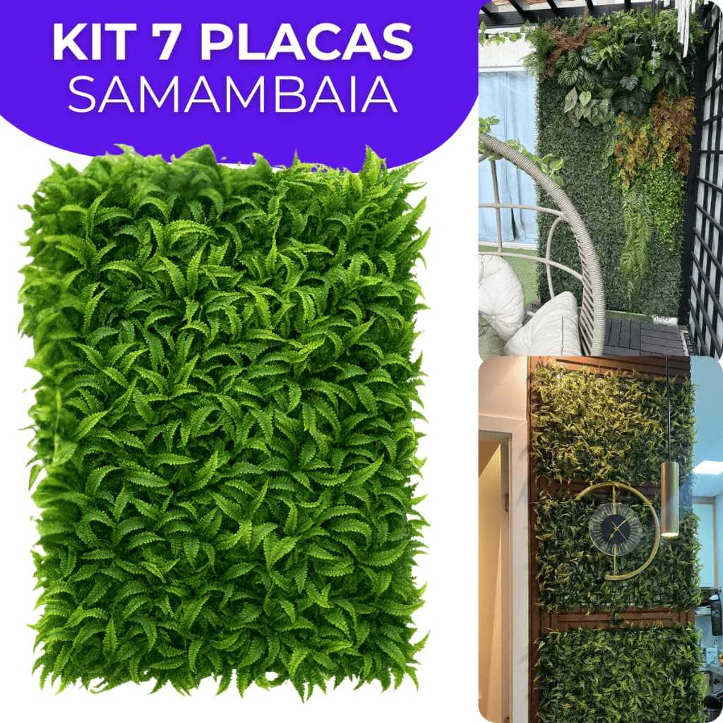 Kit 7 Placa Samambaia 60x40cm Cheia Grama Artificial Jardim Vertical Muro Inglês Parede Verde