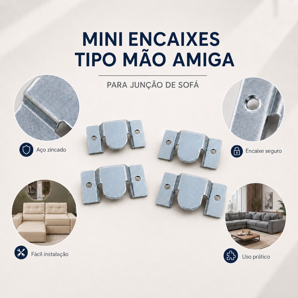 Kit União Para Sofá Conector Mini Encaixe Cabeceira Tvs Painel - Pares Galvanizados