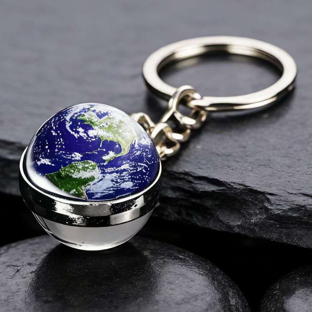 Chaveiro com planetas do Sistema Solar e signos do zodíaco, enfeite de bola de vidro dupla face.