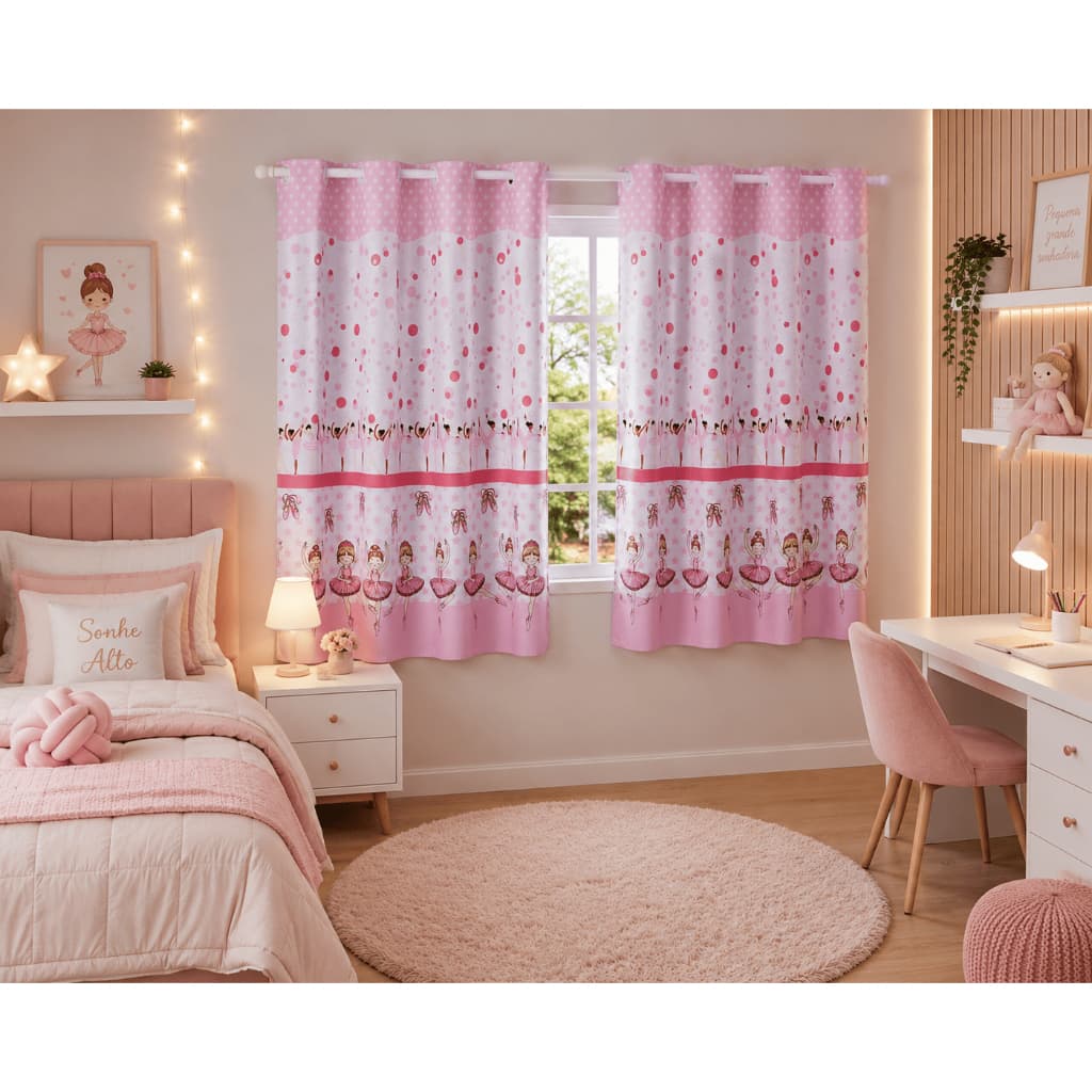 Cortina Infantil Estampada Bailarina  2,80 x 1,40 Quarto Bebê