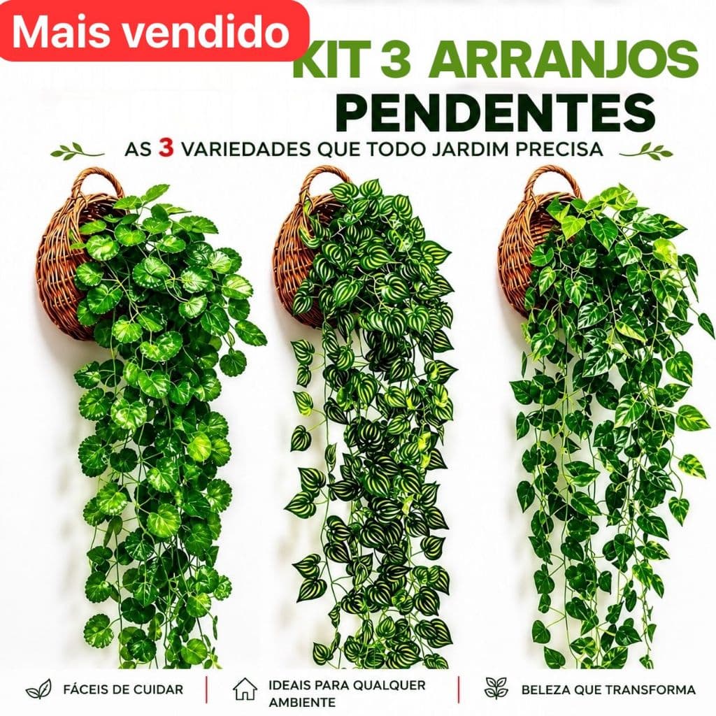 Trio de Vasinhos Decorativos + 6 Pendentes Artificiais para Sala Jardim
