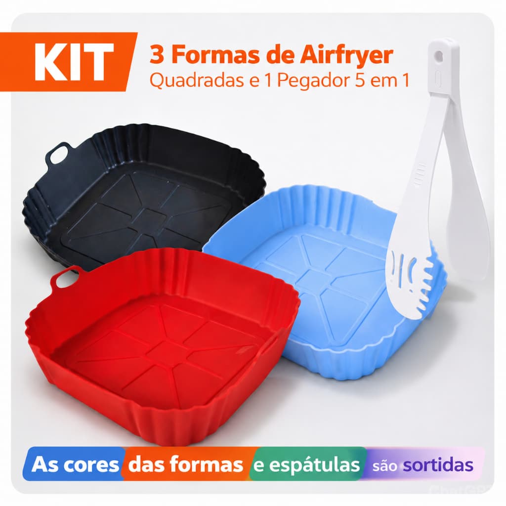 Kit 3 Forma De Silicone Para Air Fryer Flexível Forno Fritadeira Assadeira Reutilizável Antiaderente