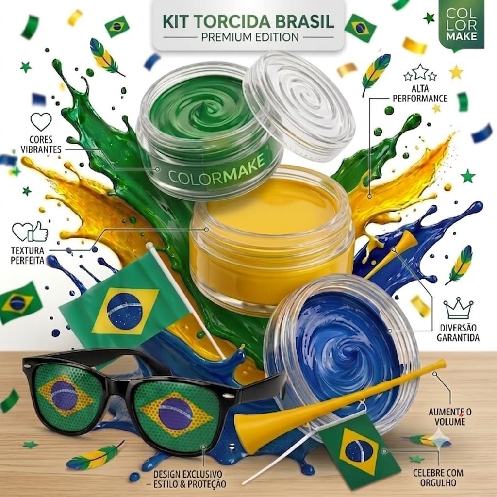 Kit Torcedor Copa Do Mundo Seleção Brasil Hexa 2026 Vuvuzela Pintura Facial Envio Rápido