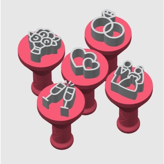 Kit 5 Carimbos para Doces Tema Casamento | Impressão 3D para Confeitaria