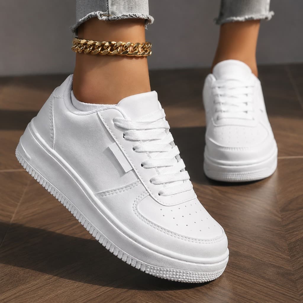 Tênis Casual Feminino Premium Branco Plataforma Academia Conforto Macio