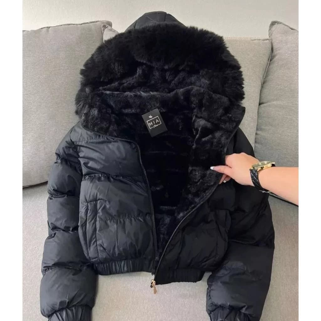 Jaqueta Puffer Feminina Cropped Curta Impermeável Bobojaco Pelúciada Casaco Frio Inverno Quentinha