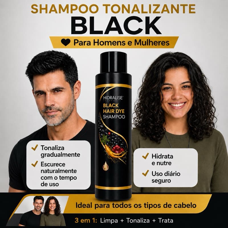 Shampoo Black natural,auxilia no escurecimento gradual confirmo tempo de uso,