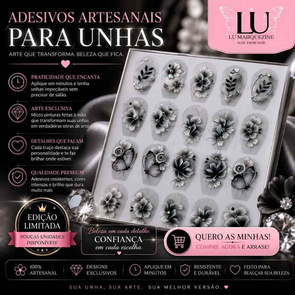 12 Adesivos Artesanais para unhas, CARTELÃO, Pedrarias, Jóias, Unha, Strass, Peliculas artesanais