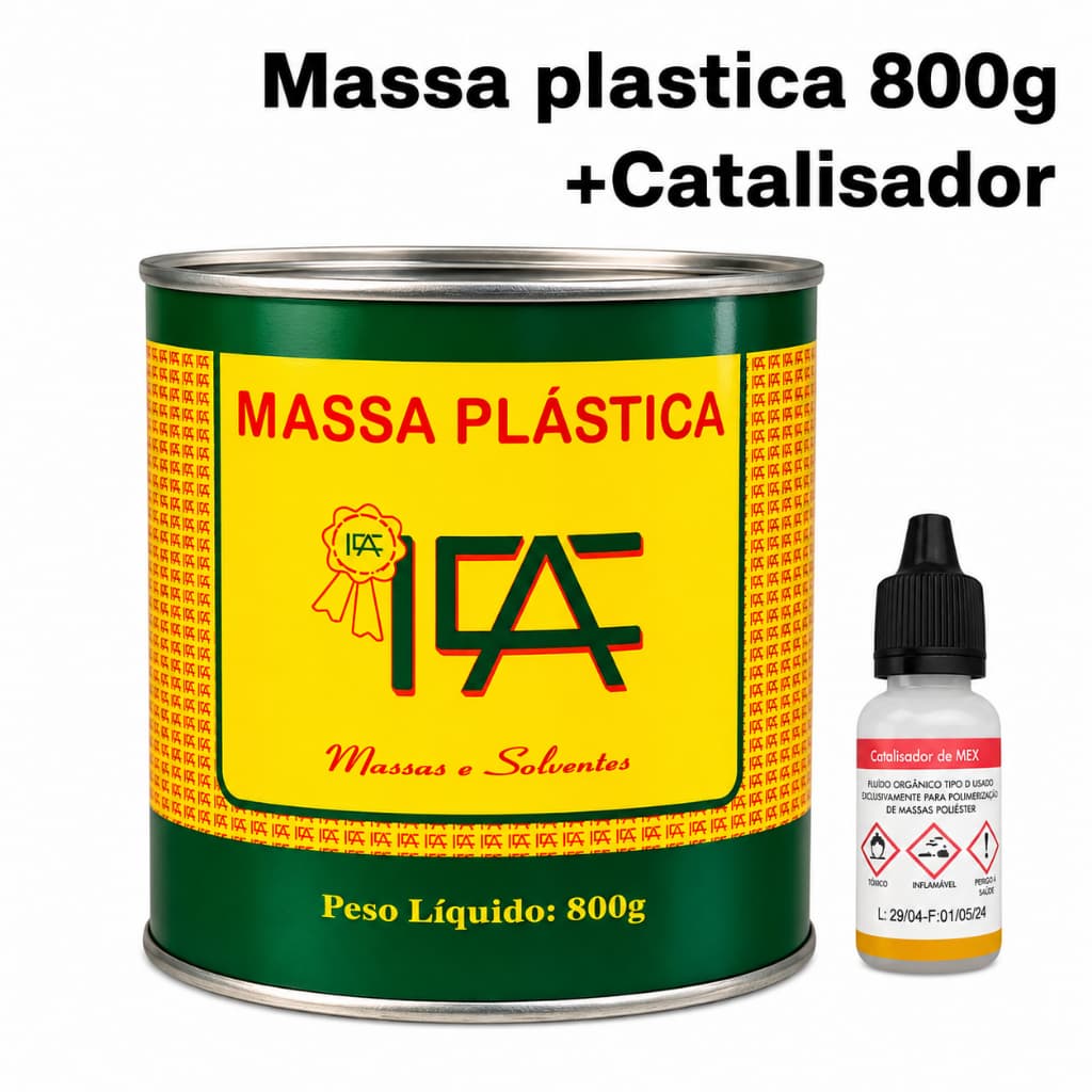 Massa Plástica ICA 800g Branca / Cinza / Preta COM CATALISADOR