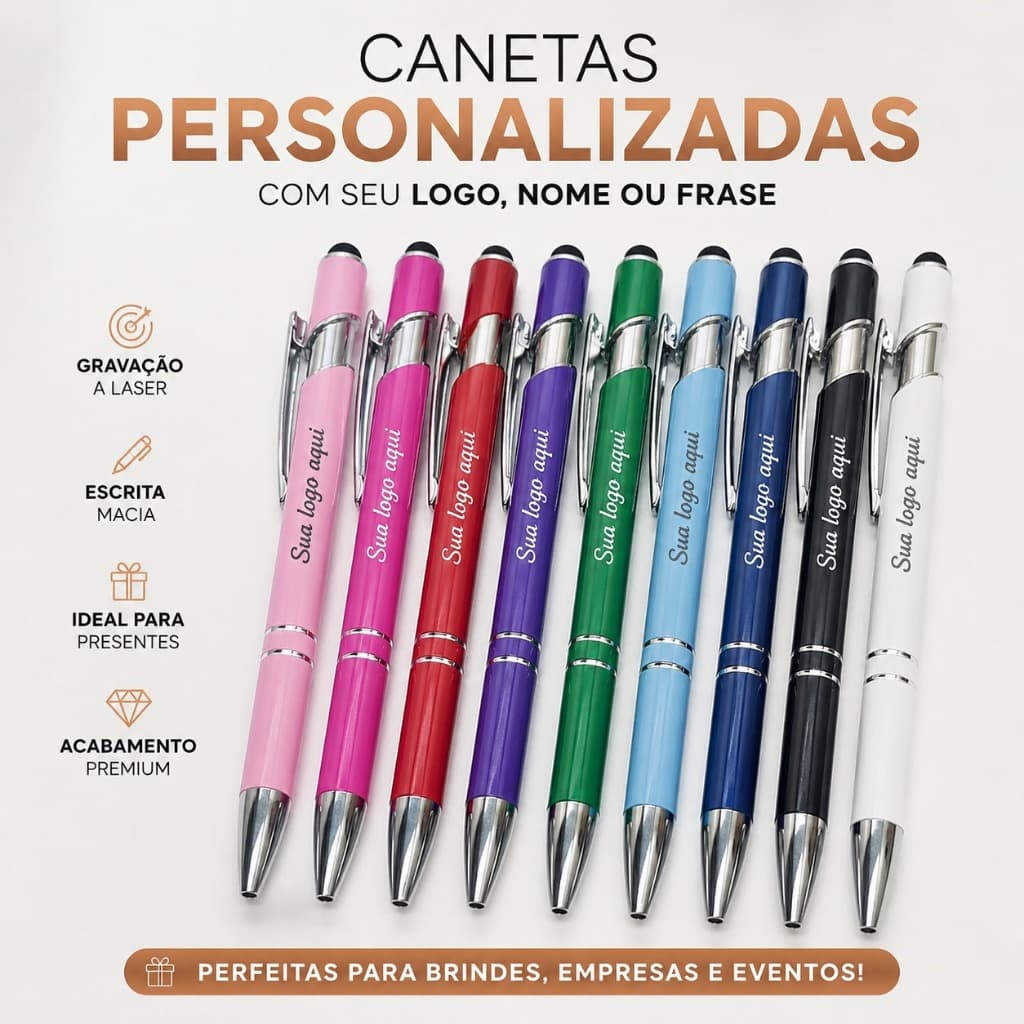 50 Caneta Personalizada Metalizada Gravação a Laser Logo Nome Frase Brinde Empresa Evento Presente
