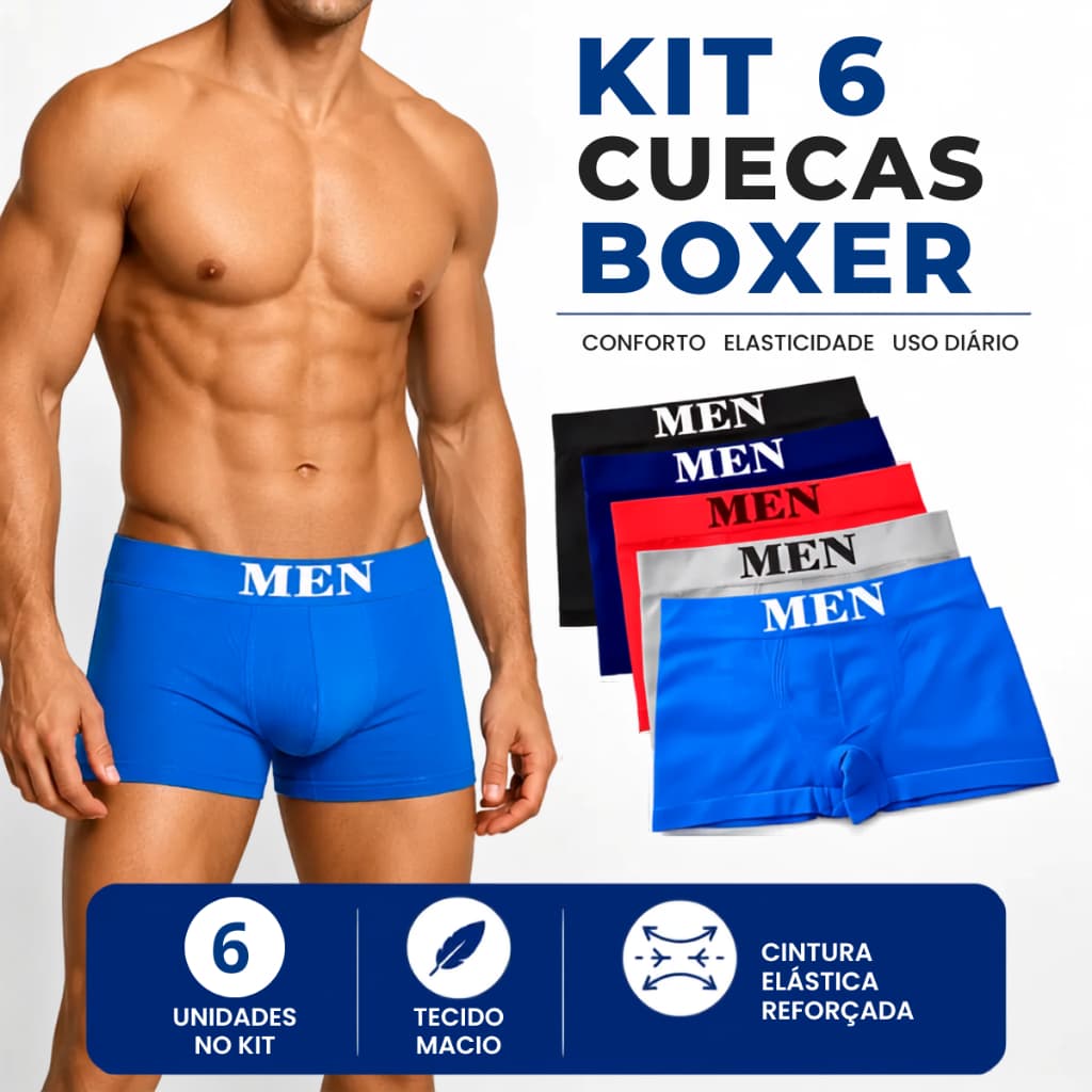 Kit 6 Cuecas Boxer Masculinas Microfibra Premium Sem Costura Confortável