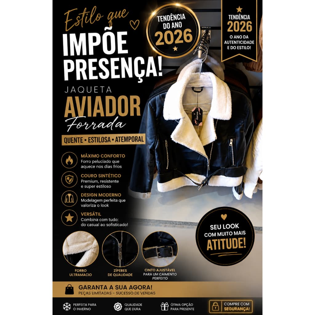 Jaqueta Aviadora Feminina Forrada