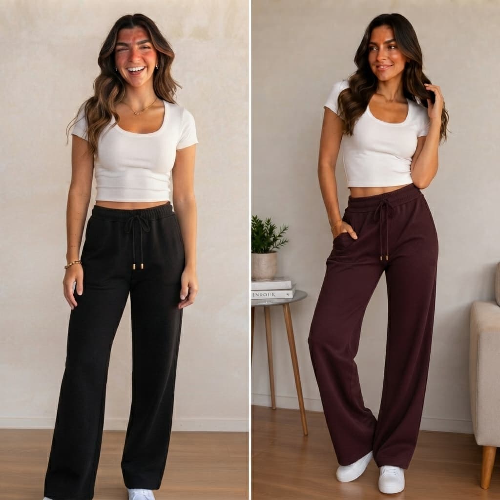 Kit 2 Calças Pantalona Feminina Cintura Alta Com bolso funcional de Tecido Lanzinha