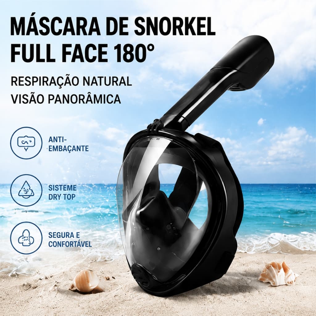 Máscara de mergulho com snorkel de rosto inteiro de Silicone, máscara à prova d'água conjunto de mergulho/mergulho + sup