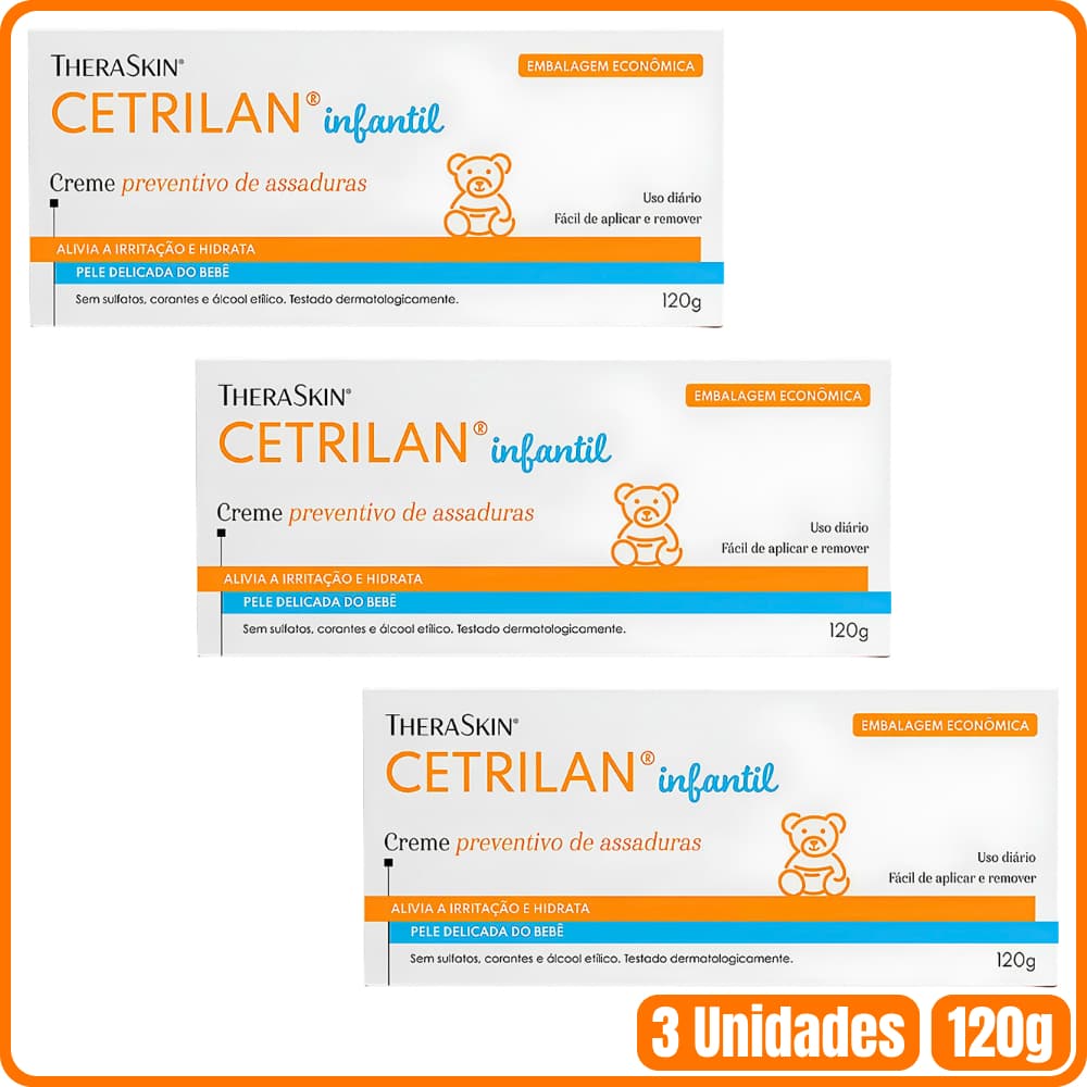 Kit com 3 Creme Pomada para Assadura Theraskin Cetrilan com 120g cada