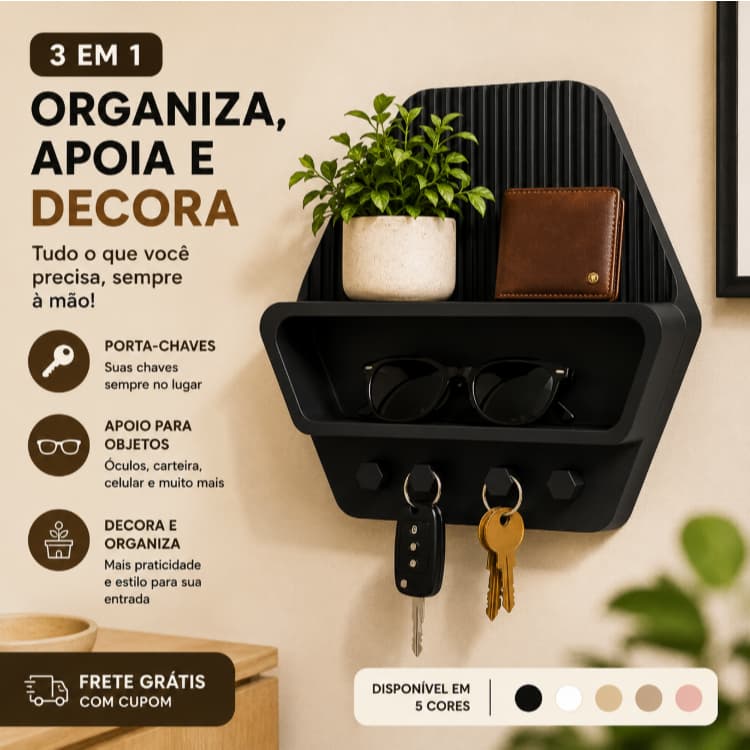 Organizador de Parede Porta Chaves e Objetos | Suporte Decorativo Multifuncional