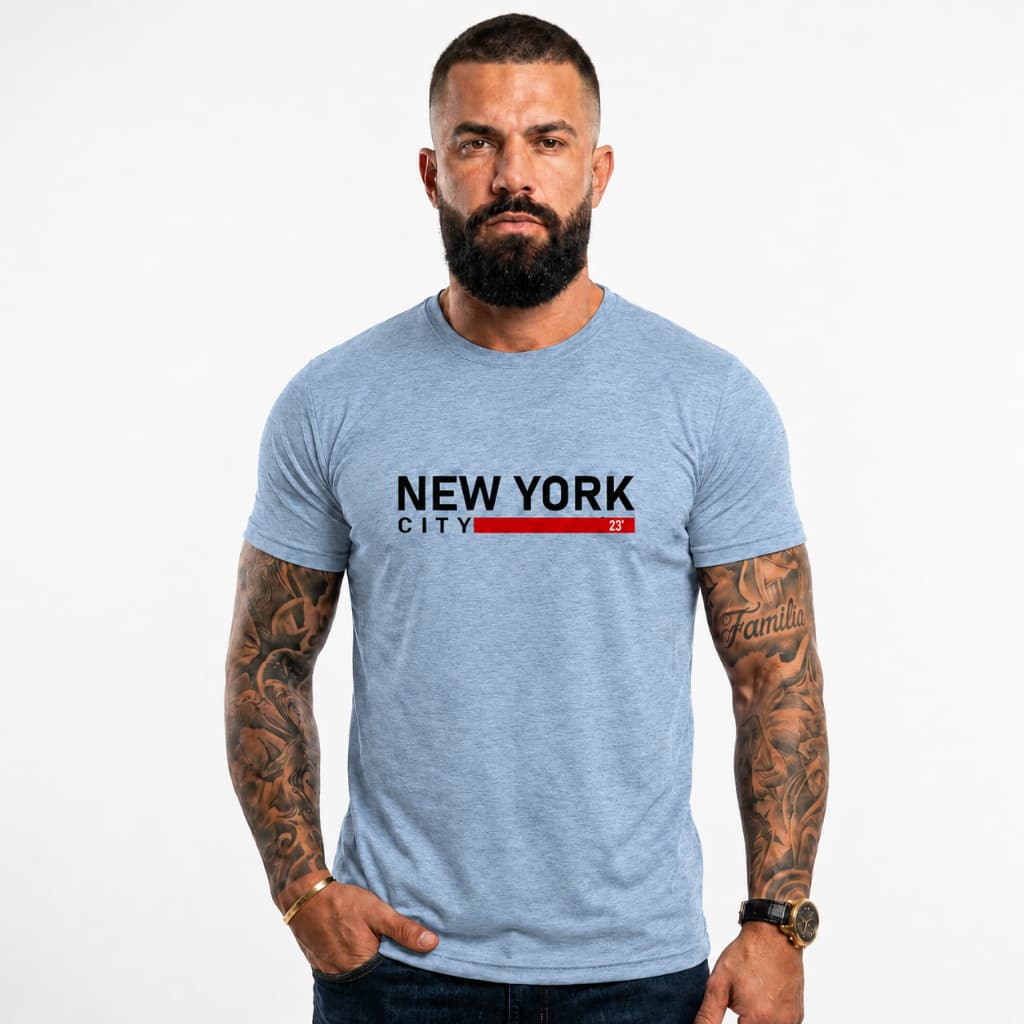 Camiseta Masculina  Casual Estampa Frontal New York  Moderna Camisa Premium Confortável 100% Algodão