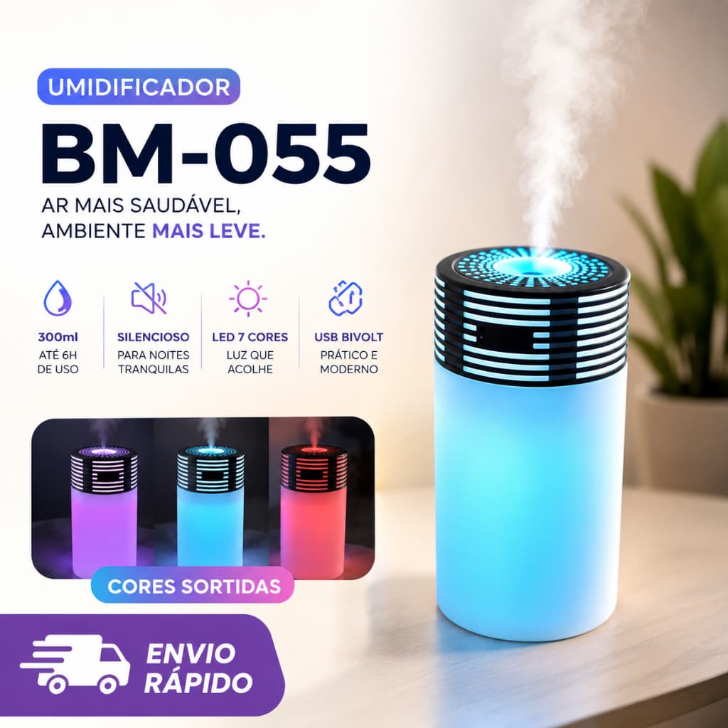 Umidificador com Led BM-055 Bivolt - (Cores Sortidas)