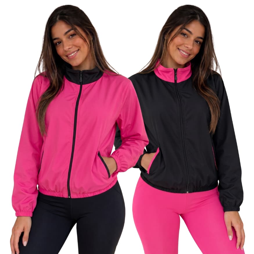 kit Jaqueta Corta Vento Feminina Esportiva Com Zíper E Bolso Academia Fitness Caminhada passeio