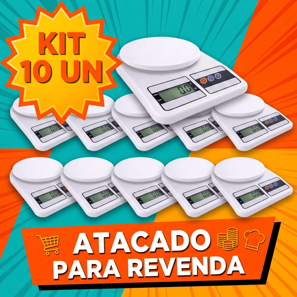 Kit 10 Balança Digital Cozinha 10kg Atacado Revenda Alta Precisão 1g Função Tara Nutrição Dieta Balança Eletrônica Fitne
