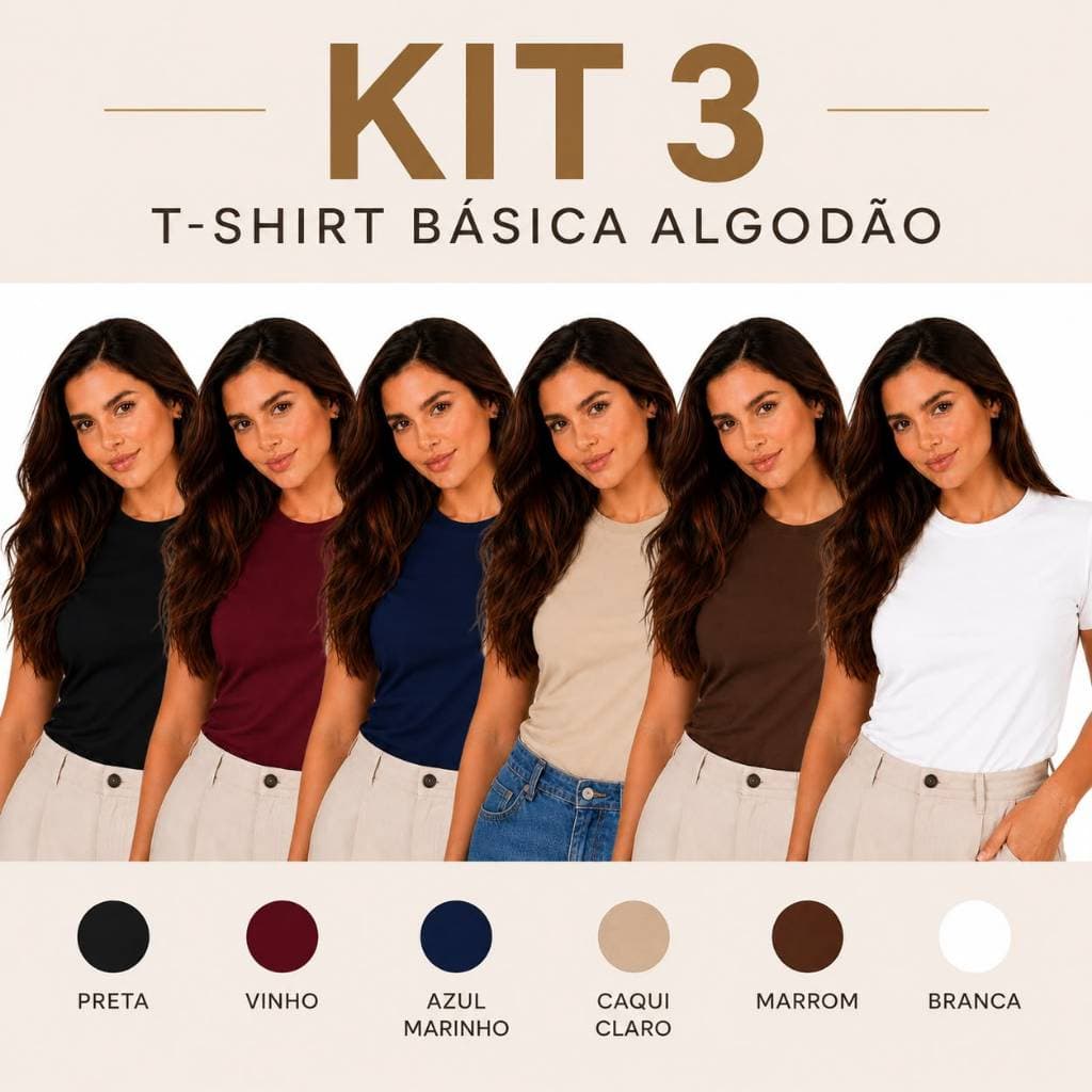 Kit 3 Camiseta Feminina Baby Look T-Shirt 100% Algodão Premiun Confortavél Estilosa Slim Básica Fit