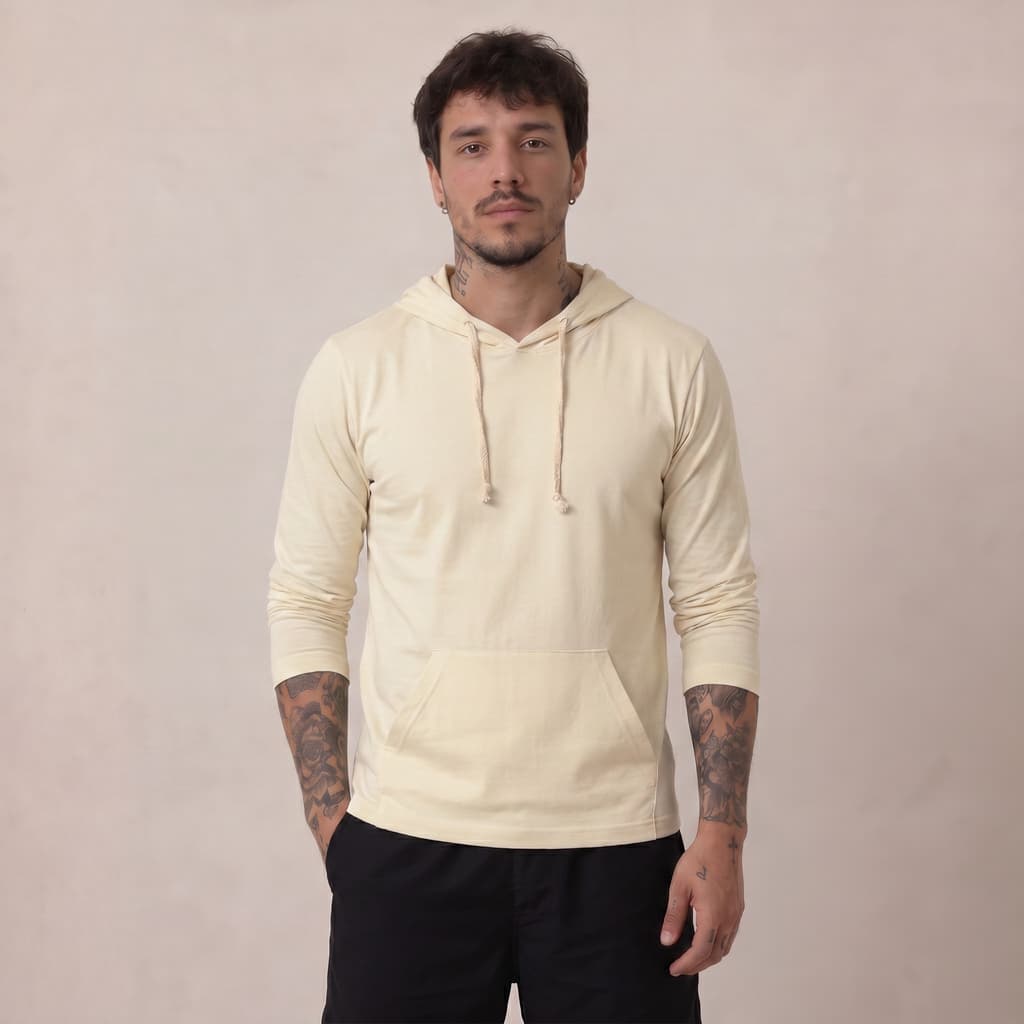 Blusa Masculina Leve com Capuz e Bolso Manga Longa para Look Casual Unisex