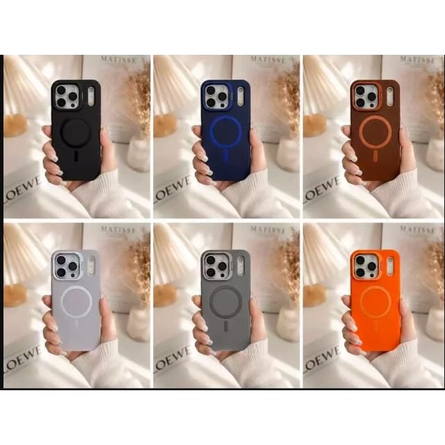 Capa Capinha Couro, MagSafe, Suporte Câmera, iPhone 17 16 15 14 13 11 Anti-choque 360
