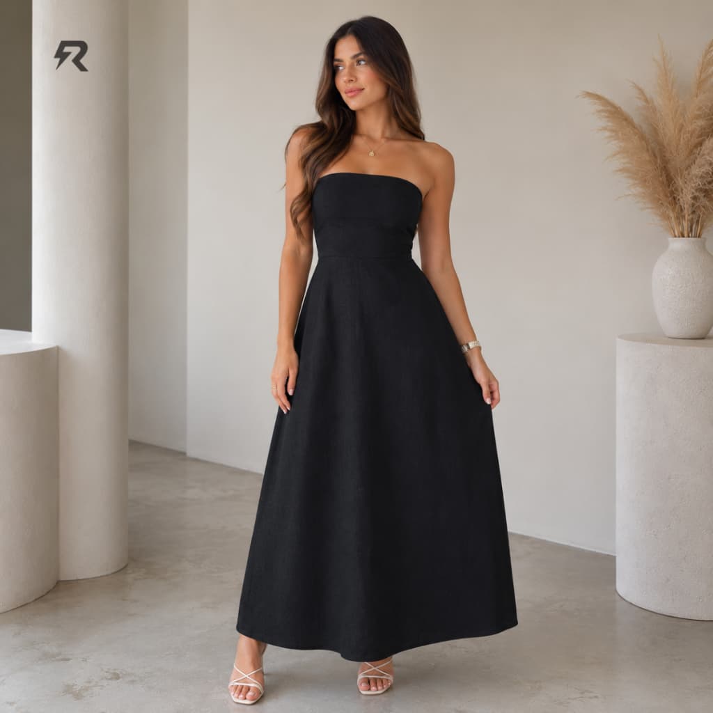 Vestido Longo Feminino Tomara que Caia com Bojo Elegante Luxo Verão Linho