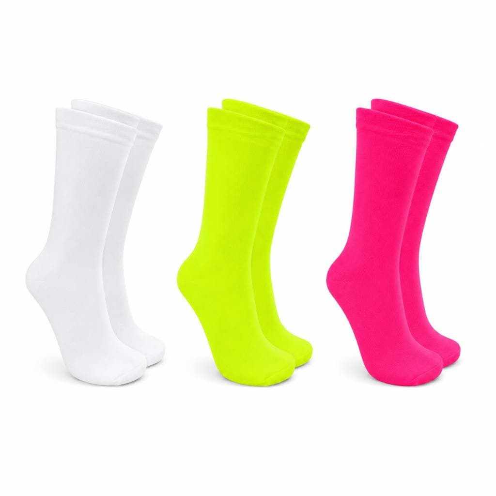 Kit Corrida 3 Pares Meia Poliamida Branca, Amarelo Neon e Rosa Neon Academia Cross Esportes Treino Casagrande Meias