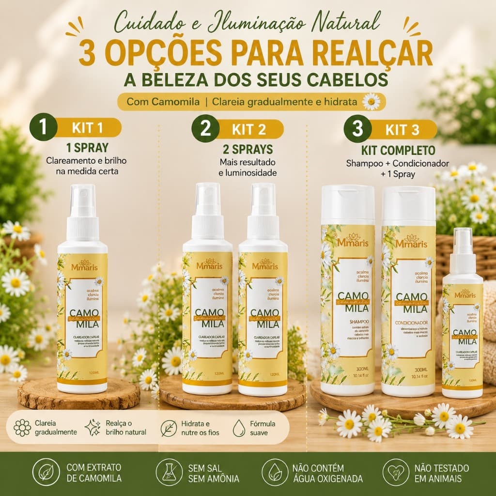 1/2 Sprays Clareador De Cabelo Natural Camomila Ou Kit Completo Cabelos Clareia Naturais NÃO contém Água Oxigenada