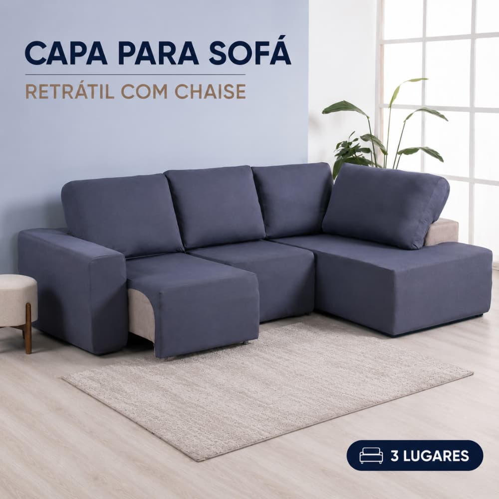 Capa Sofá Retrátil Reclinável 3 Lugares Com Chaise Canto Em L Malha Gel Premium