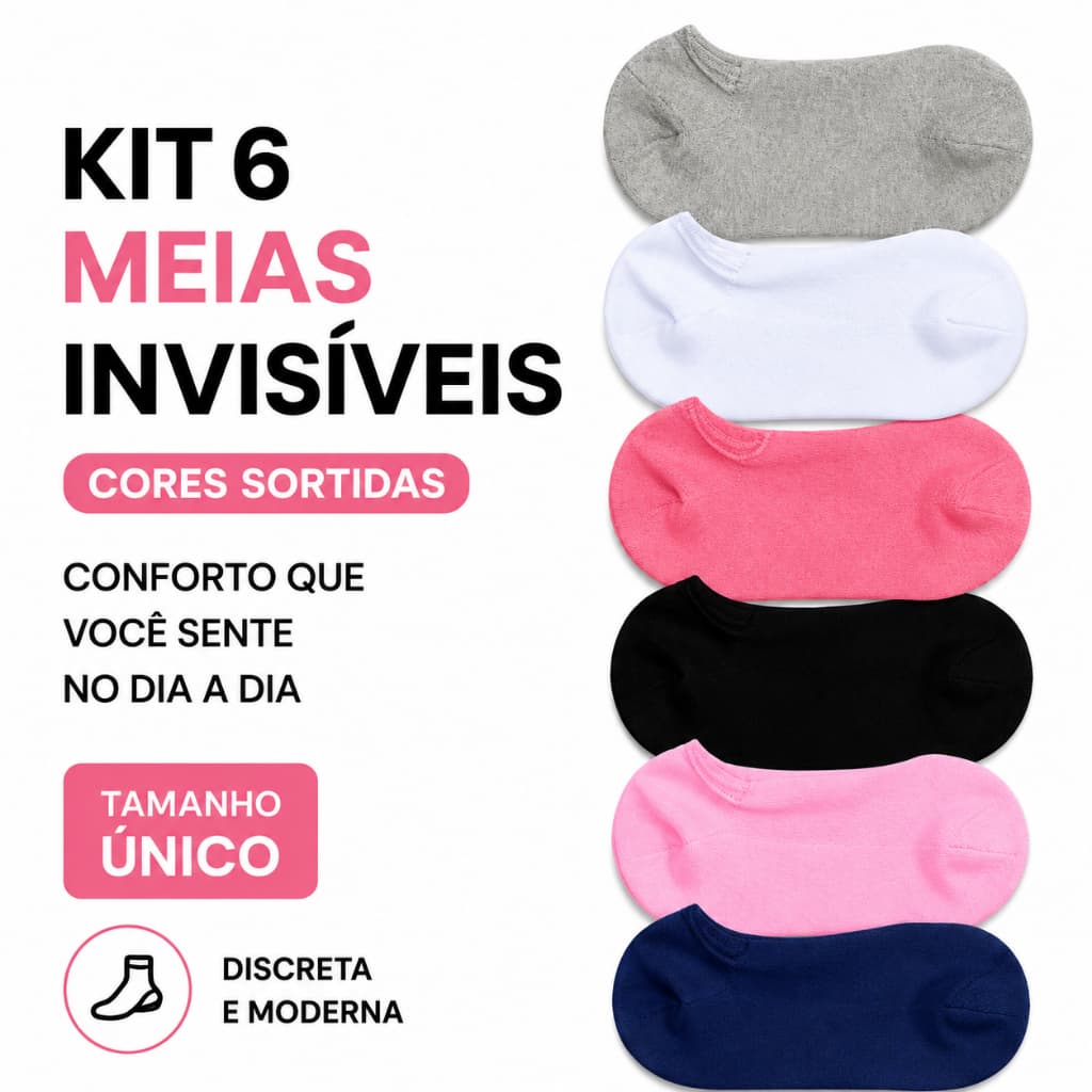Kit 3/6/9/12/15/18 Pares Meia Invisível Juvenil Menina NÃO ESCORREGA Discreta Sapatilha Confortável Tamanho Único