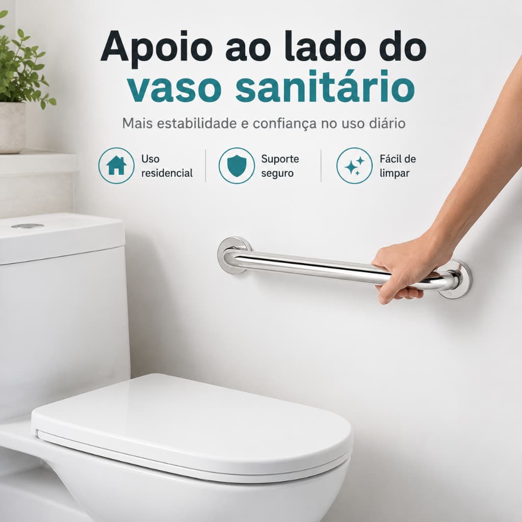 Kit Duplo Corrimão 40cm, Aço Inox Resistente, Antiderrapante, Antiferrugem, Seguro Banheiro