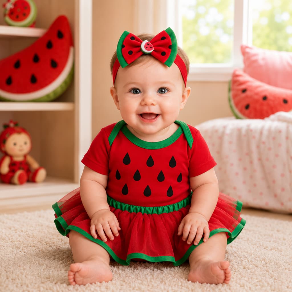 Body Infantil Bebê Melancia + Touca - Mesversário Frutinha Para Menina Menino 100% Algodão - Tamanhos P ao G